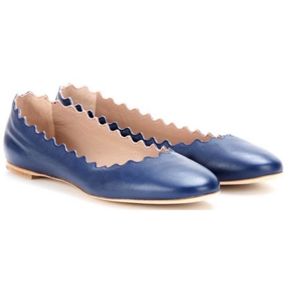 CHLOE Lauren flat ballerina scallop leather purple blue Size 38.5 US 7.5